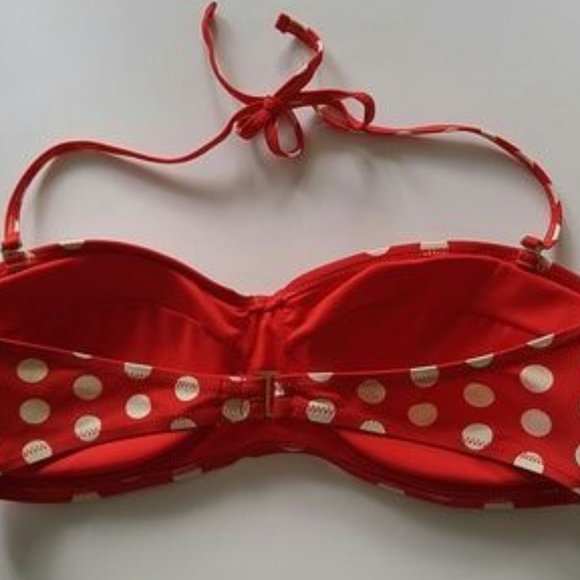 Forever21 Red and white Polka Dot Removable Neck ties Padded Bra SZ L - Picture 2 of 7